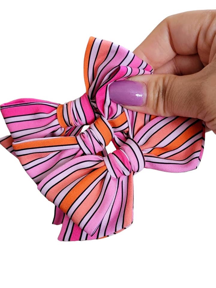 Chloe Bow-Strisce rosa e arancioni per la vendita all'ingrosso da parte di Dainty Delights Creations