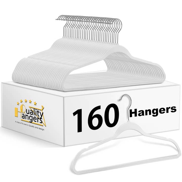 Quality Hangers - Wholesale Clothes Hangers - PL014 - Plastic Shirt Hangers Slim Heavy Duty - White - 160