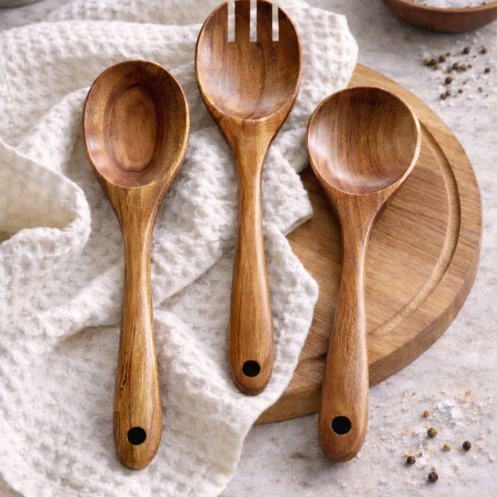 Teak Wooden Spoons, Set of 3 for wholesale by Busa Designs
