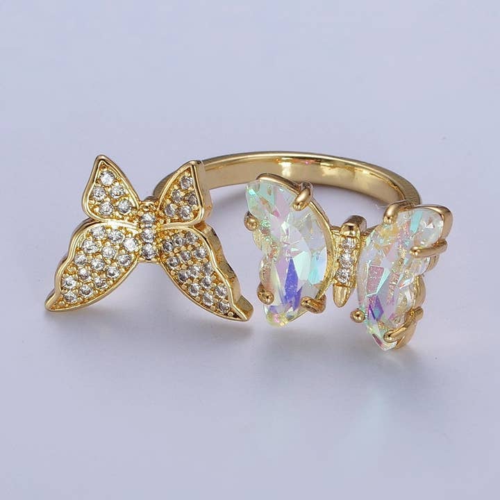 24K Gold Filled Micro Pave Cubic Zirconia Butterfly & Acryli for wholesale by Aim Eternal