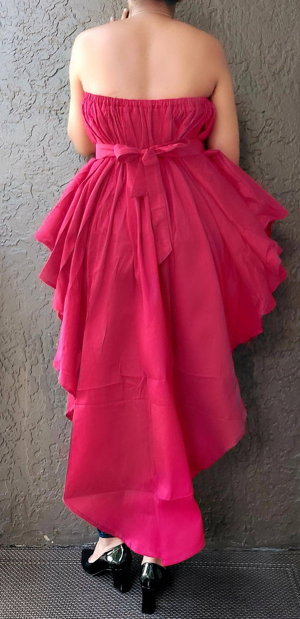 India Batik - Venta al por mayor Blusa - Mujer - Blusa Poncho / Falda Hi Lo / Multiuso / Rojo Sólido5