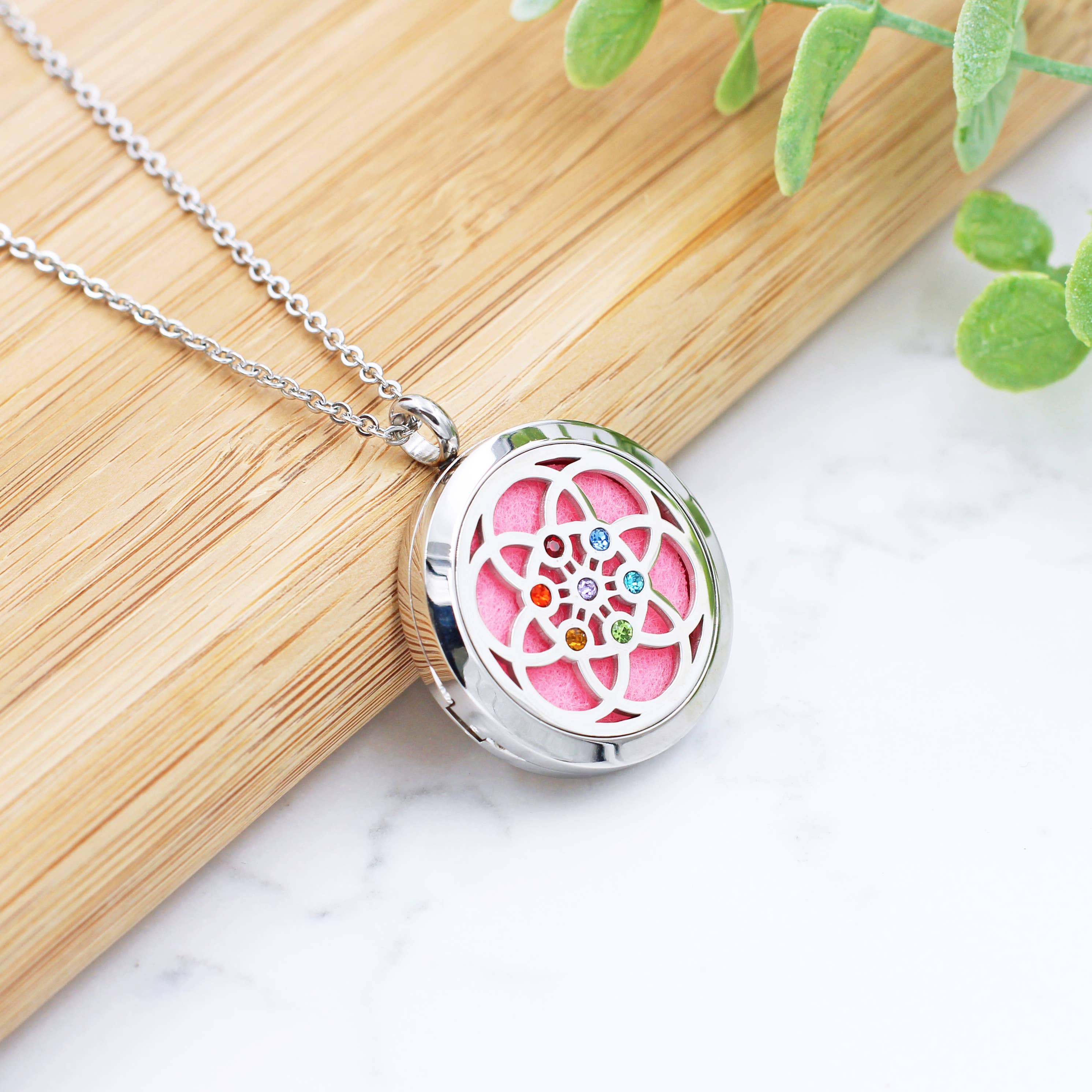 Wholesale Jeweled Flower of Life Essential Oil Diffuser Necklace