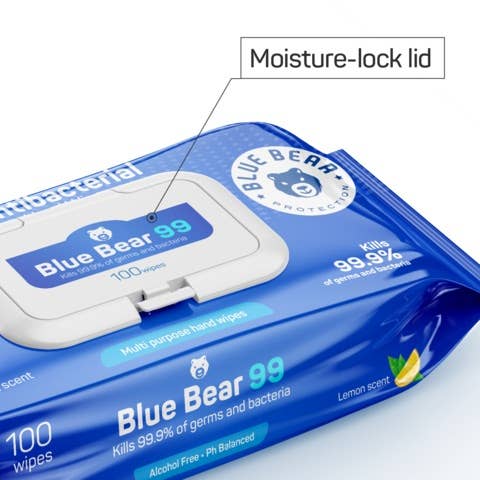 Blue Bear Protection – wholesale Face & body wipes – Lemon Scented Antibacterial Wipes - 100 count2