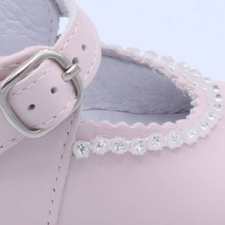 Borboleta – wholesale Cot shoes – Baby – Baby Girls Leather Soft Sole Bar Shoe with Diamante Detail5