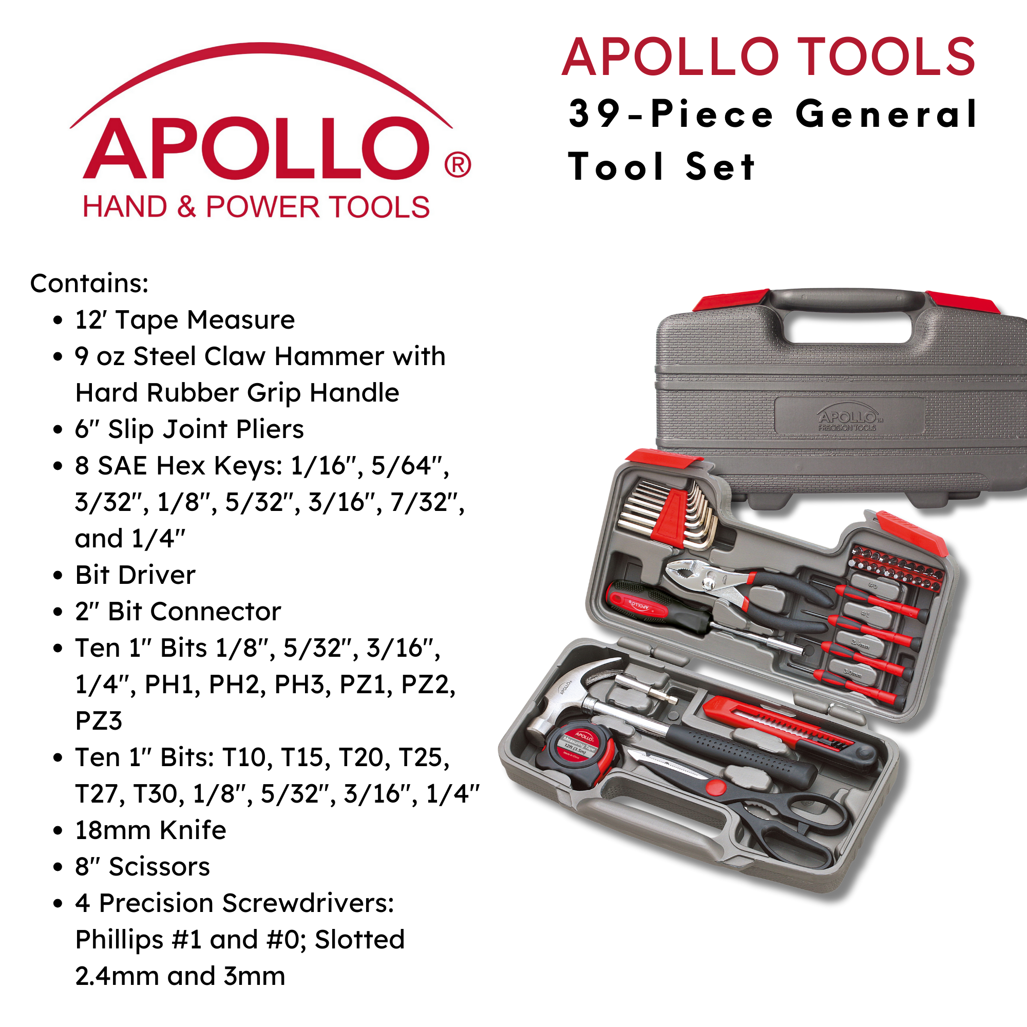 Apollo Tools - Wholesale Handy Tool - 39 Piece General Tool Set1