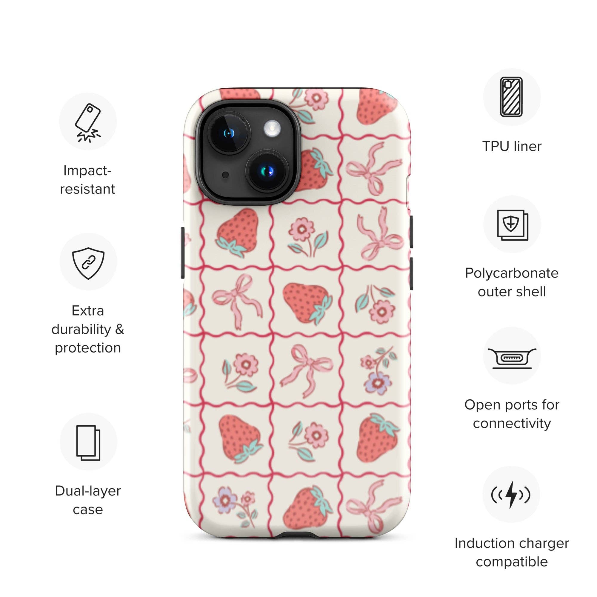 CrescentCatCo - Wholesale Phone Case - Women's - Coquette Girly Strawberry and Bow iPhone Case30