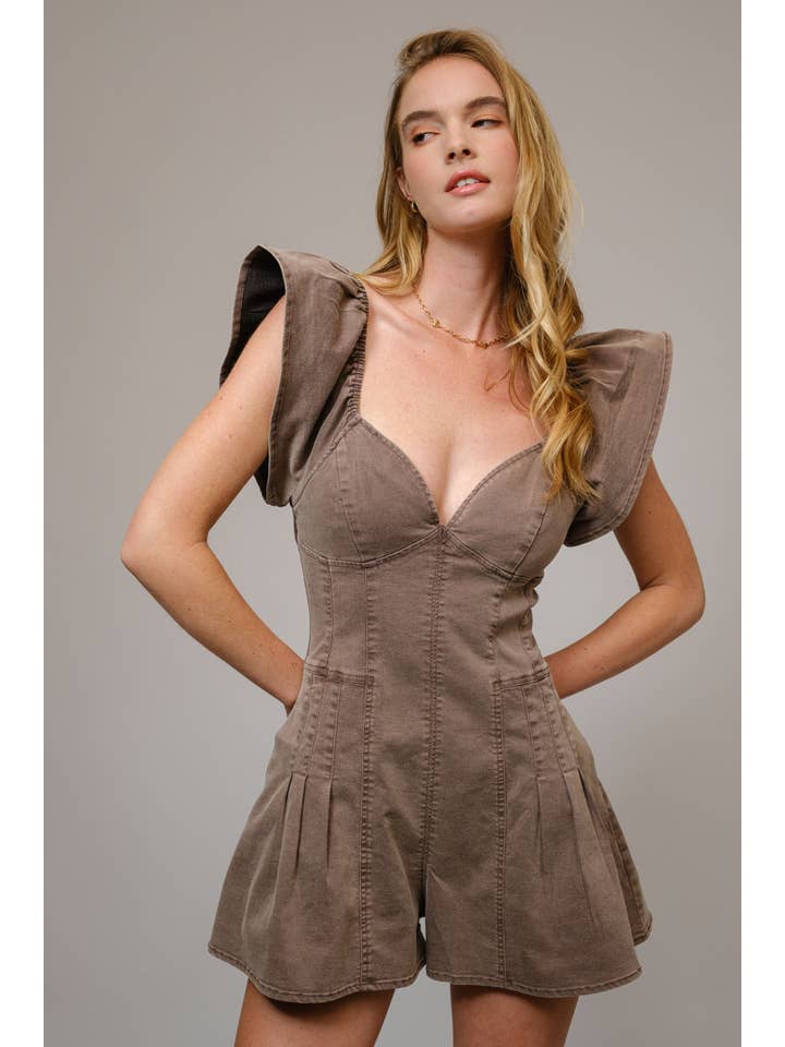 Blue B - Wholesale Romper - Women's - 52112R - Sweetheart Ruffle Sleeve Denim Romper16