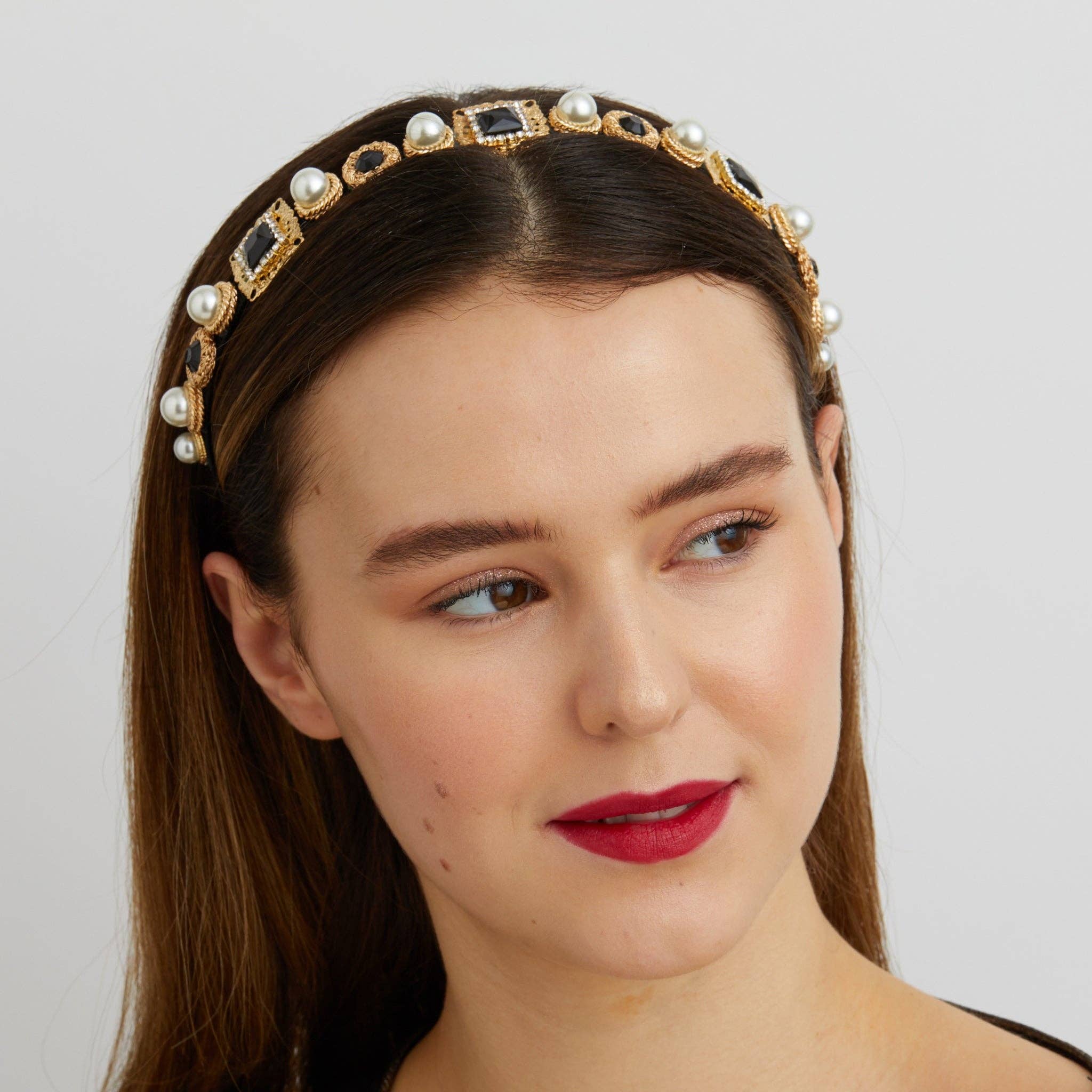QueenMee Accessories - Wholesale Fashion Headband - Women's - Black Headband with Pearls2