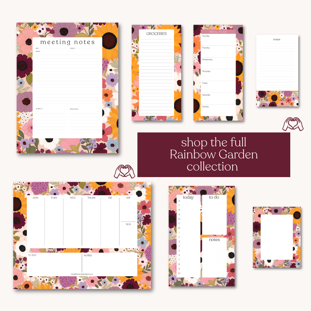 Elyse Breanne Design – wholesale Notepad – Rainbow Garden Magnetic Grocery Notepad1