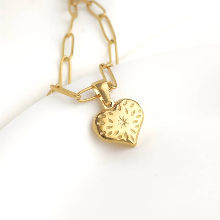 Blueyejewelry - Venta al por mayor Collares con colgantes/abalorios - Collar de corazón dorado - Colgante de corazón sin deslustre1
