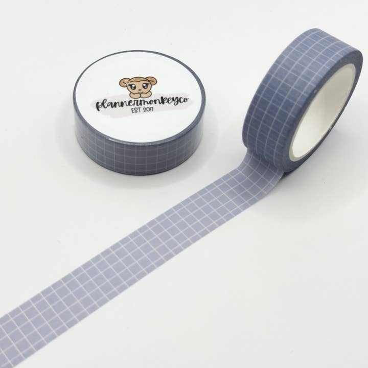 Midnight Stationery Muted Blue Grid Washi Tape | 15MM for wholesale by Plannermonkeyco