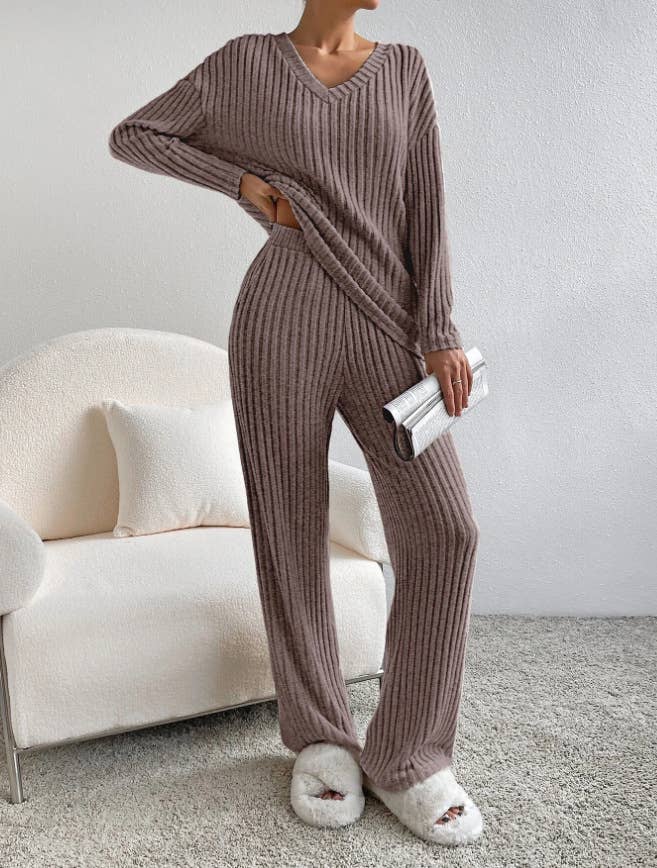 Rosa Clothing - Wholesale Lounge Set - Women's - Casual Plain Ribbed 2-Piece Lounge Set9
