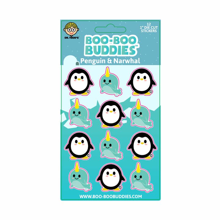 Hoja de Pegatinas de Pingüino y Narval Boo Boo Buddies® – Coleccionable para venta al por mayor de Boo Boo Buddies