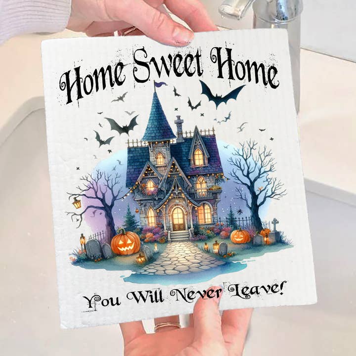 Avery Lane Gifts - Wholesale Dishcloth - Halloween Mansion Home Sweet Home Swedish Dishcloth0