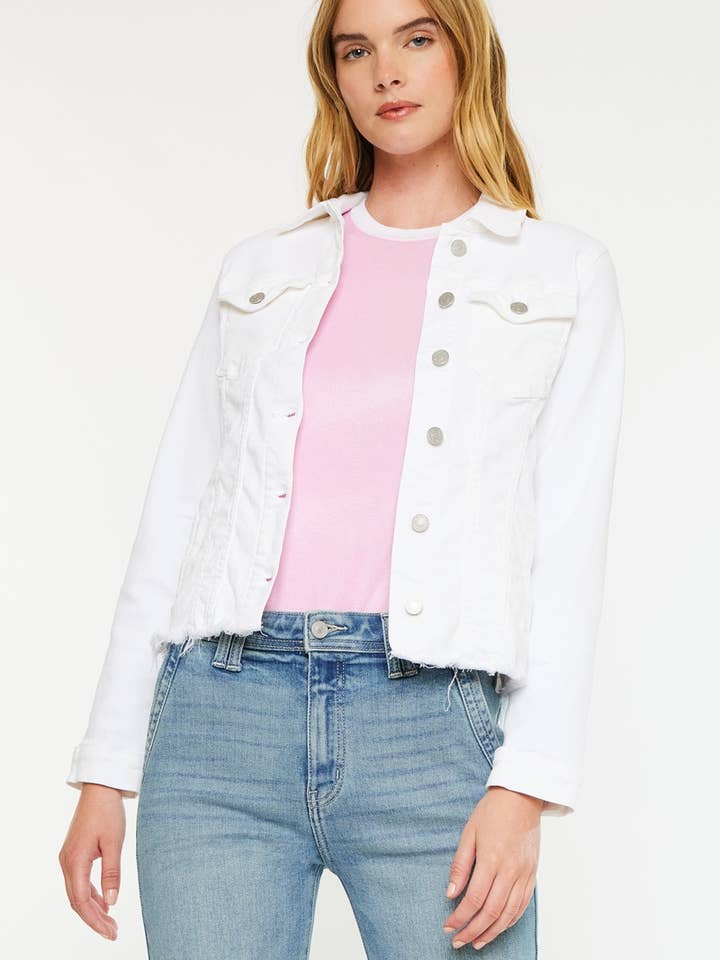 GIACCA DI JEANS CON ORLO SFILACCIATO-KC5085WT per la vendita all'ingrosso da parte di Kan Can USA