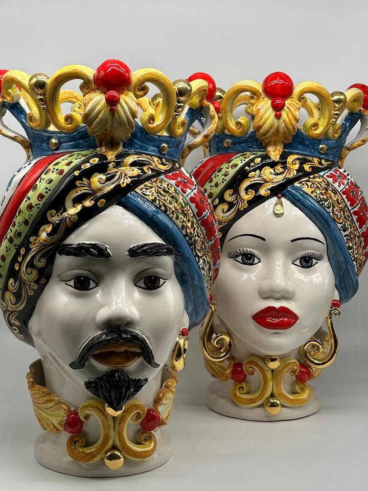 Teste di Moro Diana Caltagirone Ceramic Cart cm H.40 L.25 Handcrafted for wholesale by DD Ceramiche Siciliane