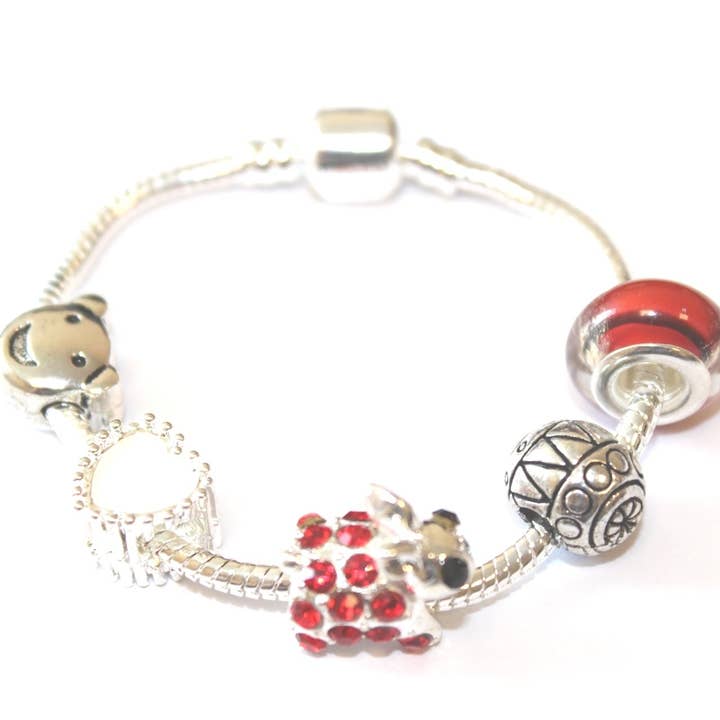Children's Red 'Easter Bunny Dream' Silver Plated Charm Bead Bracelet for wholesale by Liberty Charms