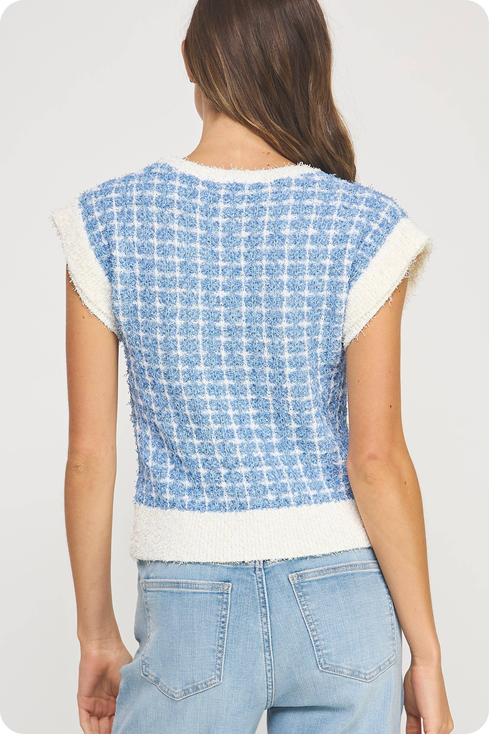 Strut & Bolt - Wholesale Blouse - Women's - Sleeveless Check Tweed Knit Sweater Top17