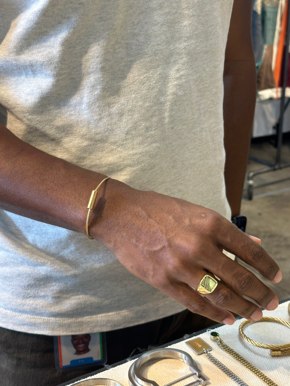 Curated Basics - Wholesale Signet Ring - Brass Square Striped Ring1