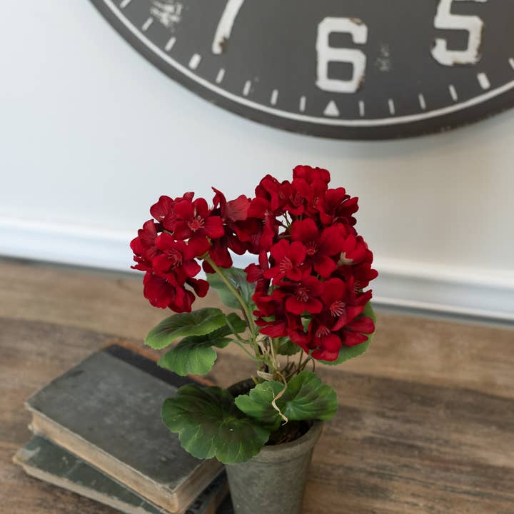 Ragon House - Wholesale Artificial Flowers - 14" RED POTTED GERANIUM