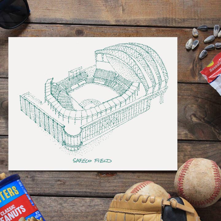 Safeco Field - Seattle Mariners - Stipple Art Print voor wholesale door Designs By Patterson
