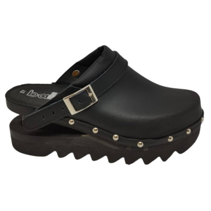West Rose abbigliamento professionale – Großhandel Clogs – Damen – BALDO 25-13 SCHWARZ PUNK CLOGS MIT FEDER