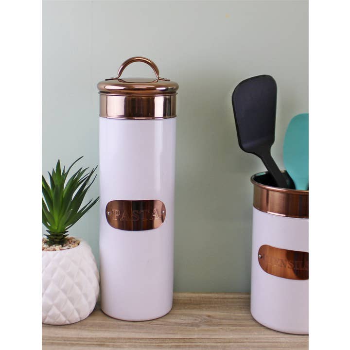 Pasta Tin, Copper & White Metal Design for wholesale on Faire