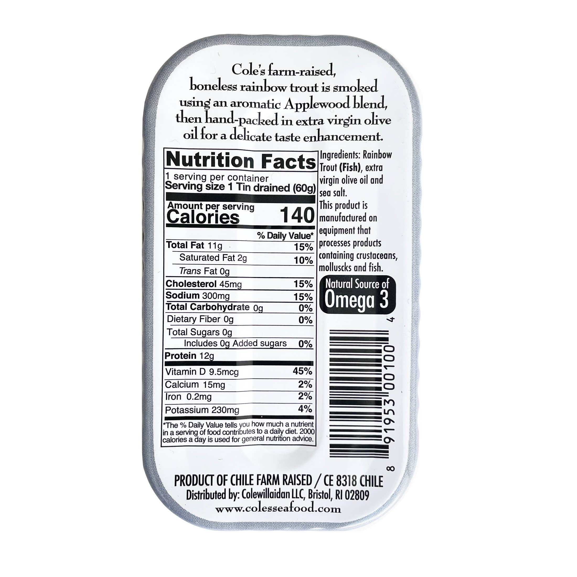 Cole's Seafood - Wholesale Tinned Fish - Smoked Rainbow Trout Fillet with Extra Virgin Olive Oil1