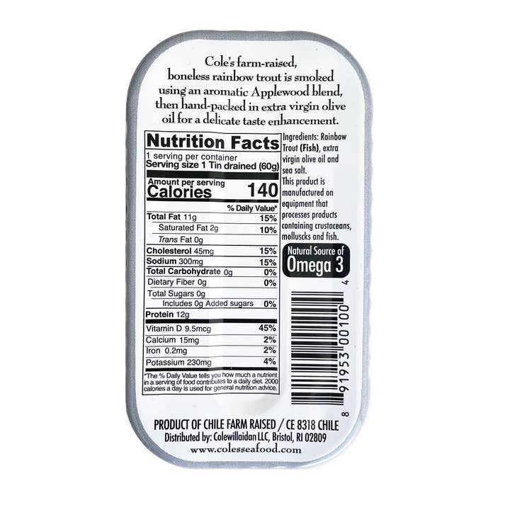 Cole's Seafood - Wholesale Tinned Fish - Smoked Rainbow Trout Fillet with Extra Virgin Olive Oil1