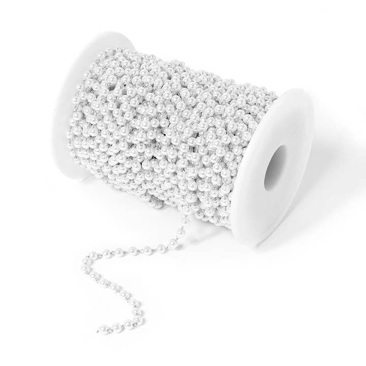 WJW - Wholesale Beads - Stainless Steel Faux Pearl Bead Chain - By The Foot0