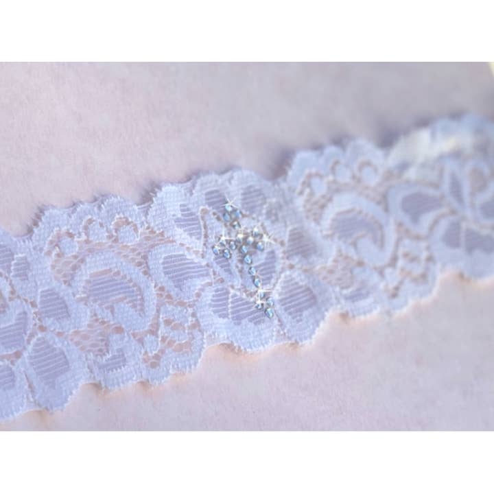 Lace Headband W/ Crystal Cross for wholesale by Simply Charming