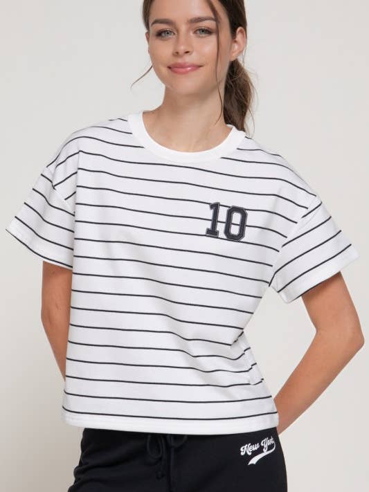 Kurzes Slv Patch Stripe French Terry Top für den Großhandel von Lemon Tree