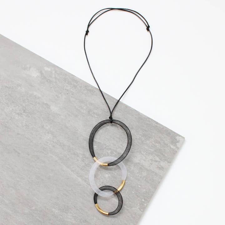 Black, White, and Gold Mesh Pendant Necklace for wholesale by Sylca Designs