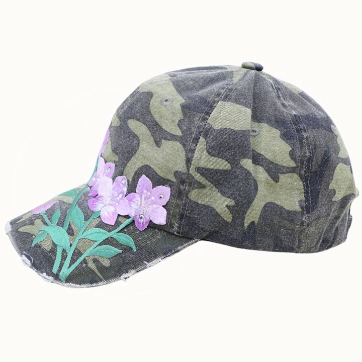 Olive & Pique - Wholesale Baseball Cap - Women's - Floral Embroidered & Bejeweled Trucker Cap, Adjustable