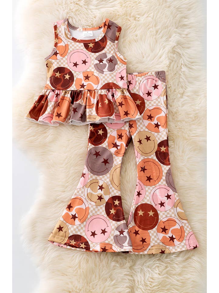 Kids Charm Online - Wholesale Top & Pant Set - Kids - Emoji checkered printed girls tank top & pants. OFG50882 AMY