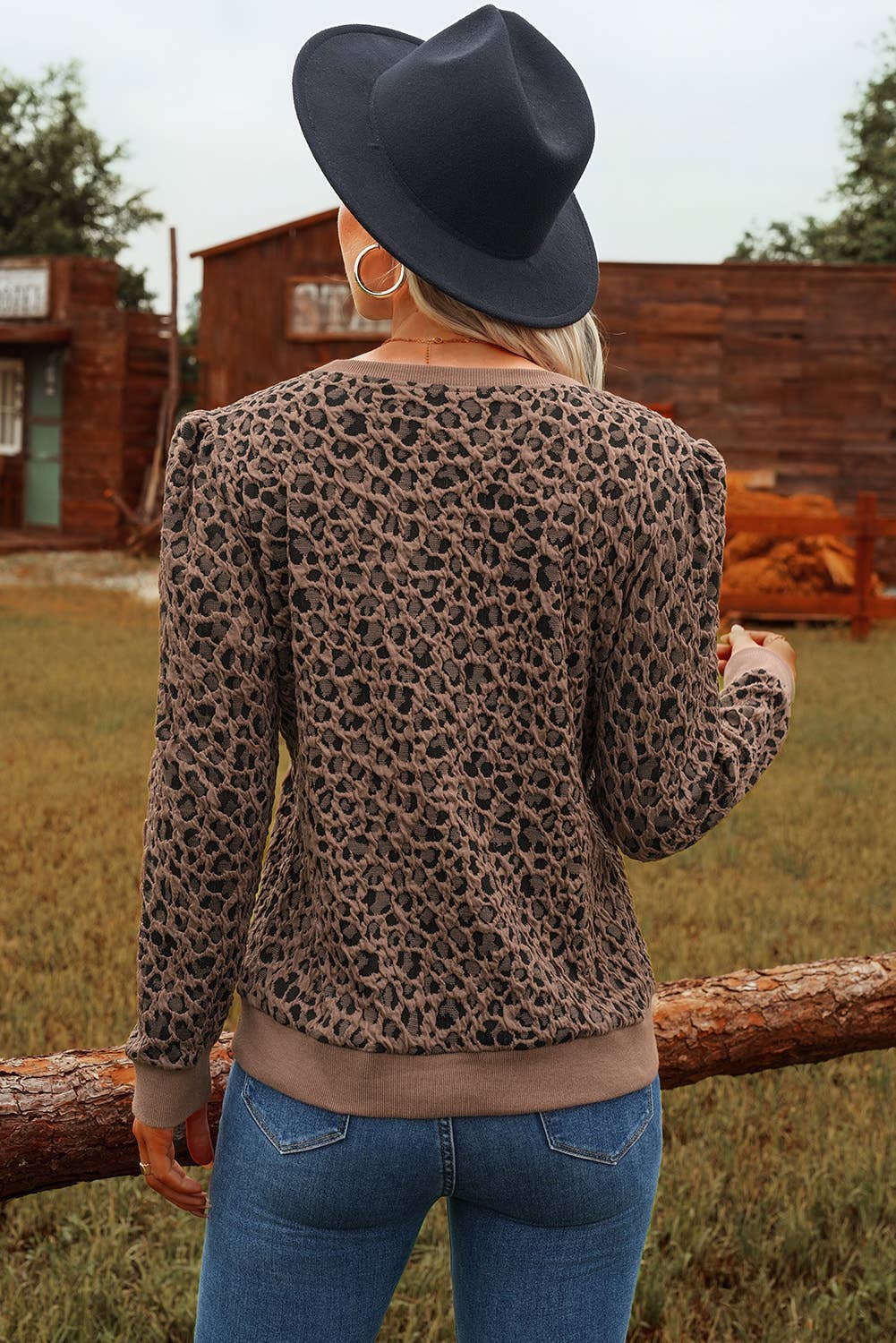 fashionworks - Wholesale Knit Top - Women's - Western Ribbed Trim Leopard Print Long Sleeve Top *S-4X1