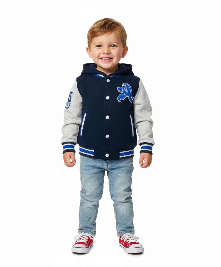 Unik - Wholesale Varsity/Baseball Jacket - Kids - Boys Varsity Jacket Casual Outerwear With Hoodie 2-413