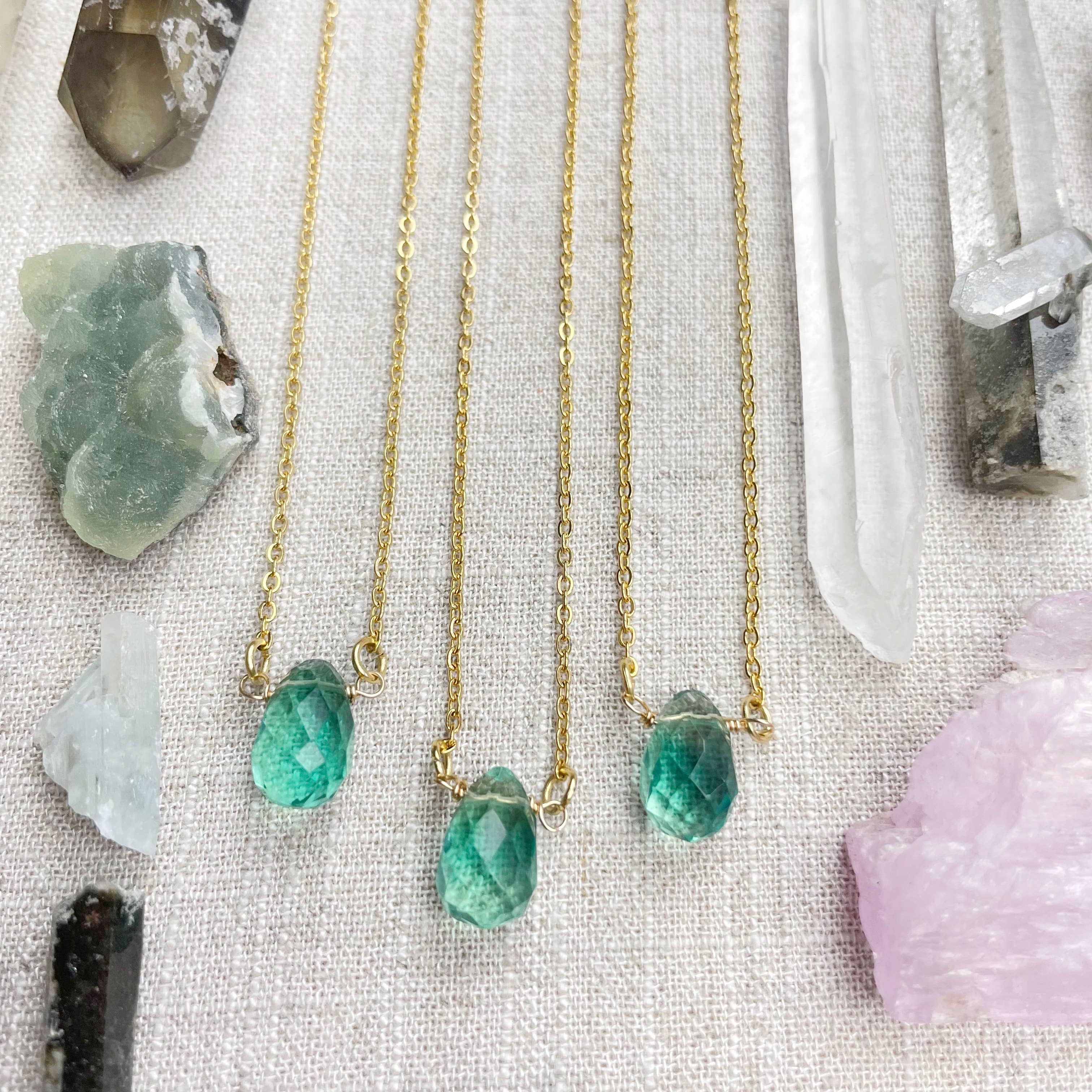 Ewelina Pas Jewelry - Wholesale Pendant/Charm Necklace - Green Fluorite Faceted Briolle Drop Delicate Necklace2