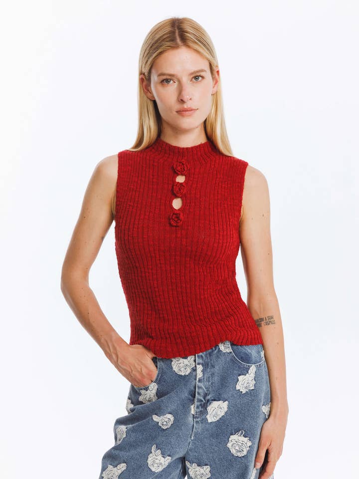 CUBIC - Wholesale Tank Top - Women's - Flower 3D Sleeveless Knit Top