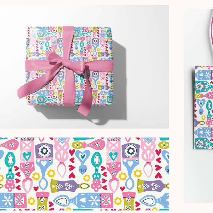 Folded Lovespoon gift wrap and Tag for wholesale by Designs by flo