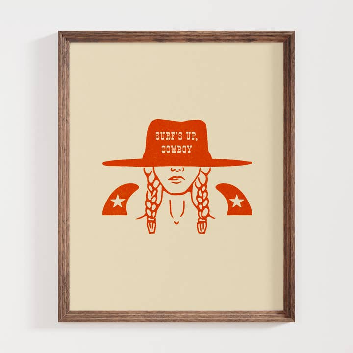 Surf's Up Cowboy 2 | Coastal Cowgirl Art Print for wholesale by Mid Tide Design