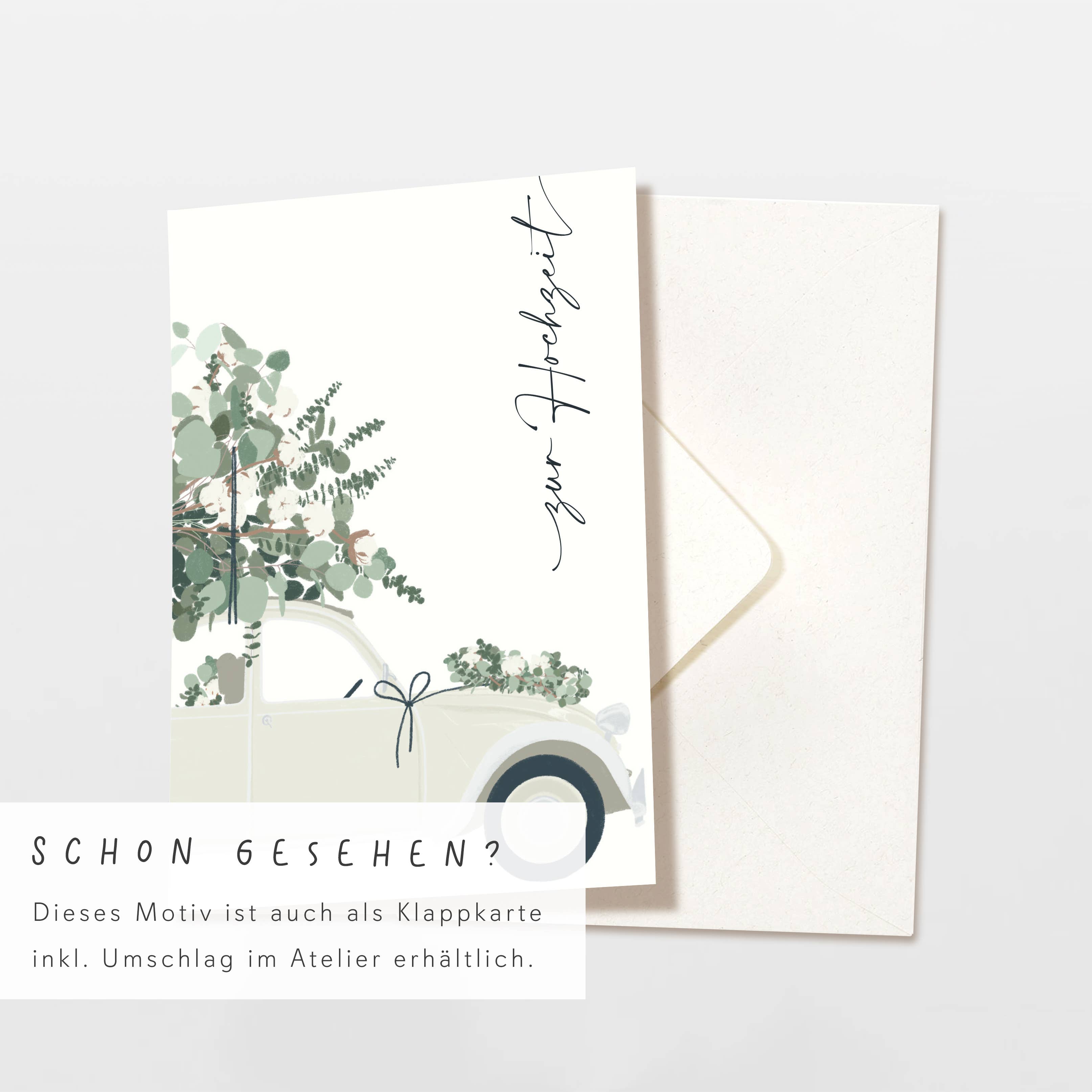Wildblumen Atelier - Wholesale Wedding Card - Wedding postcard car with eucalyptus, FSC certified4