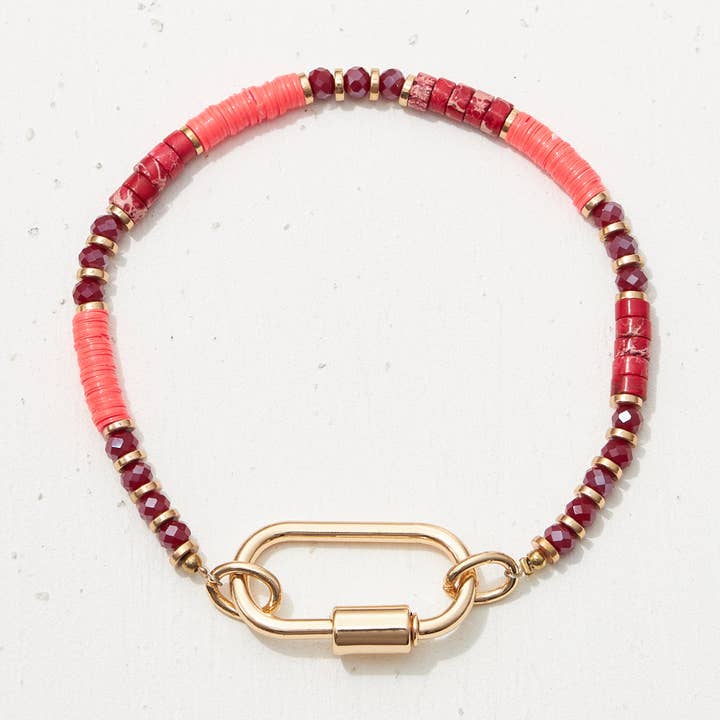 Frem - Wholesale Beaded Bracelet - Glass and Pipe Stone Carabiner Bracelet