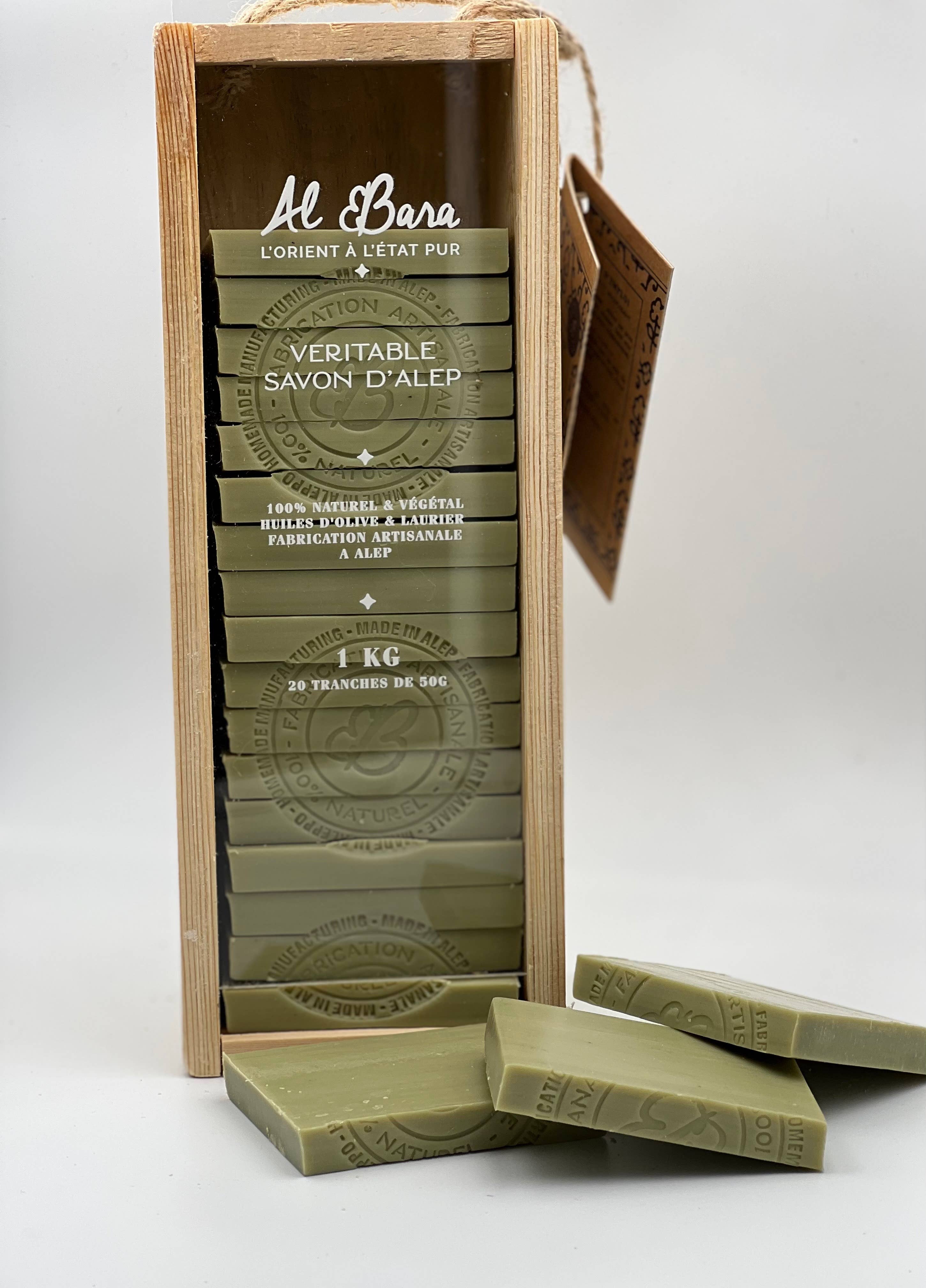 Al Bara Savon d'Alep - Wholesale Bar Soap - Box set: wooden box containing 1 kg of Aleppo soap1