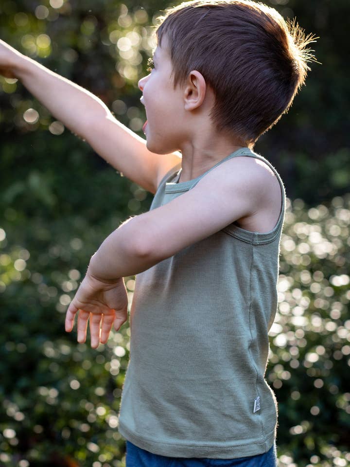 Babu - Wholesale Tank top – Kids - Merino Singlet - Sage2