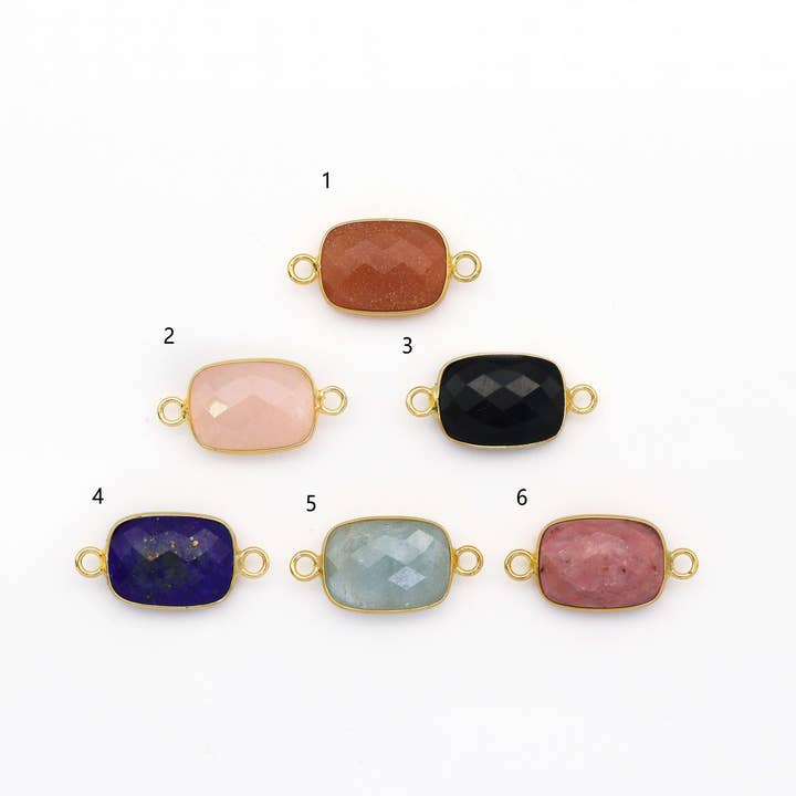 BestBeads&Beyond - Wholesale Individual Charm/Pendant - Gold Rectangle Gemstone Charm, Sku#LY22