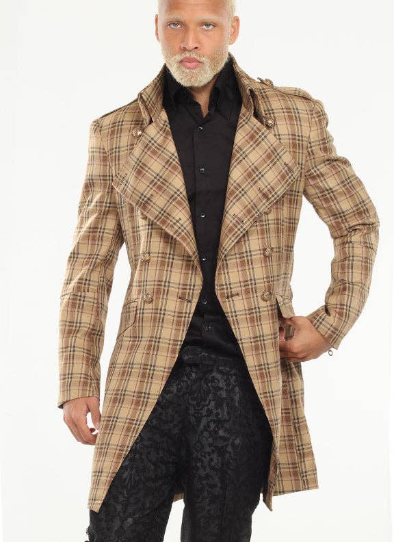 Angelino - Wholesale Coat - Men's - men long coat, plaid brown1