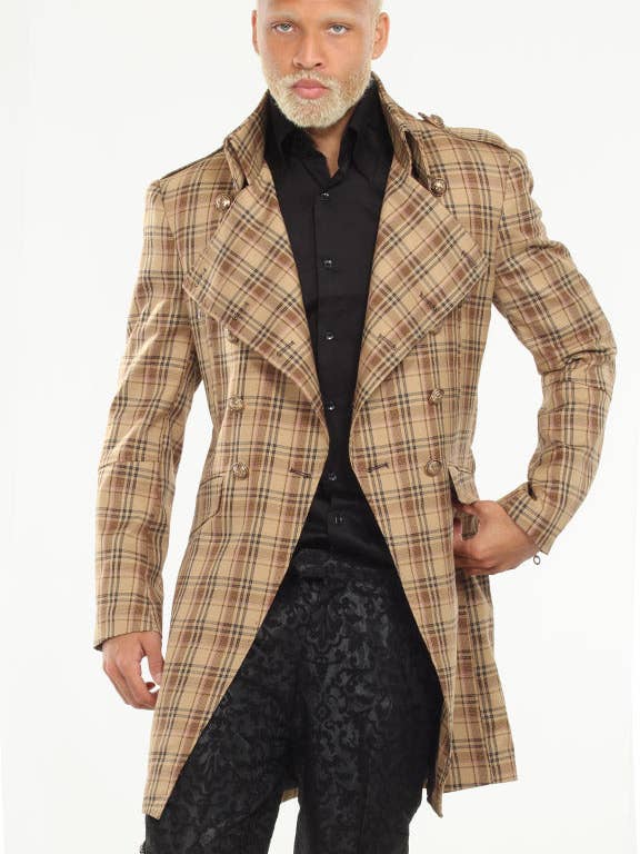 Angelino - Wholesale Coat - Men's - men long coat, plaid brown1
