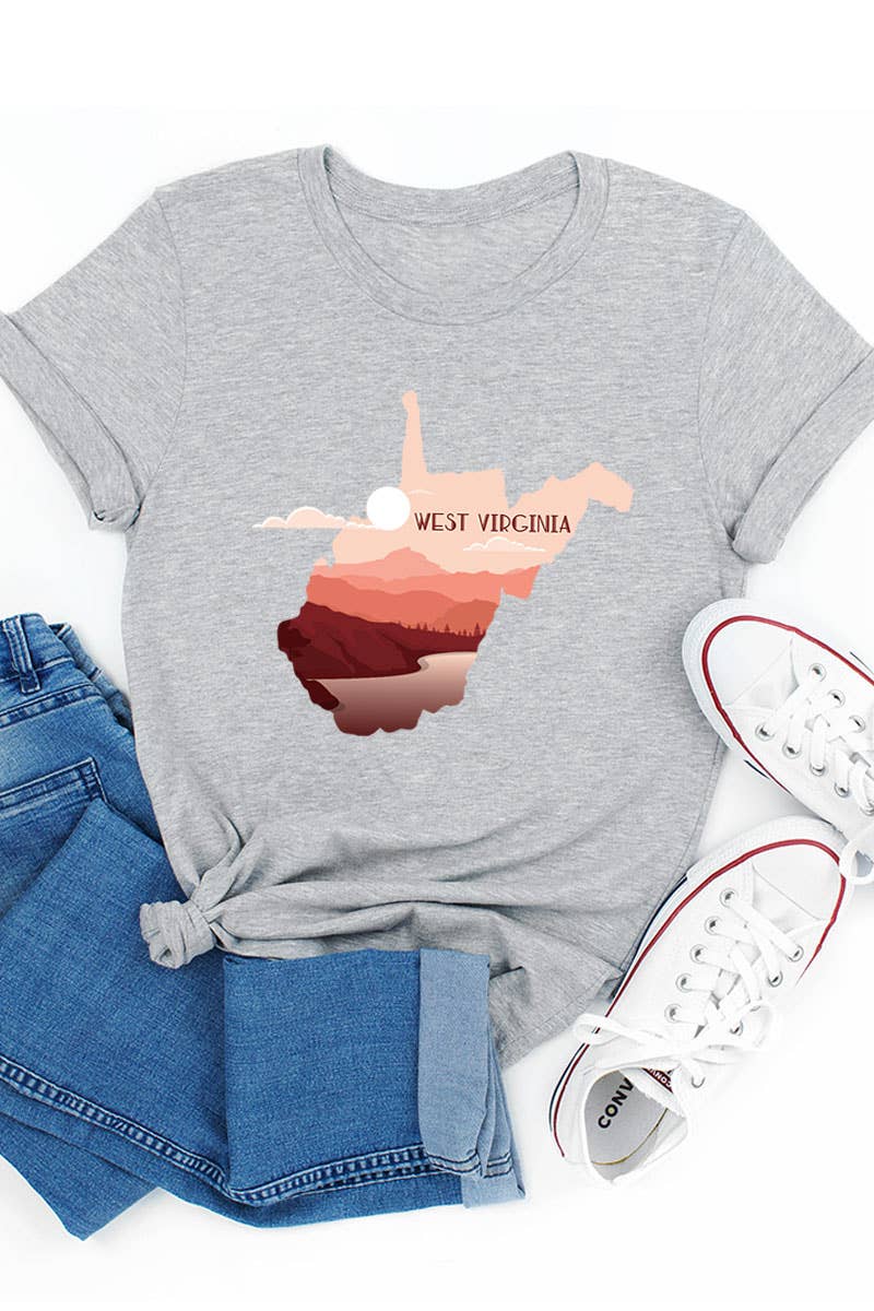 COLORBEAR - Wholesale Screen Printed T-Shirt - Women's - West Virginia STATE LANDSCAPE UNISEX SHORT SLEEVE1
