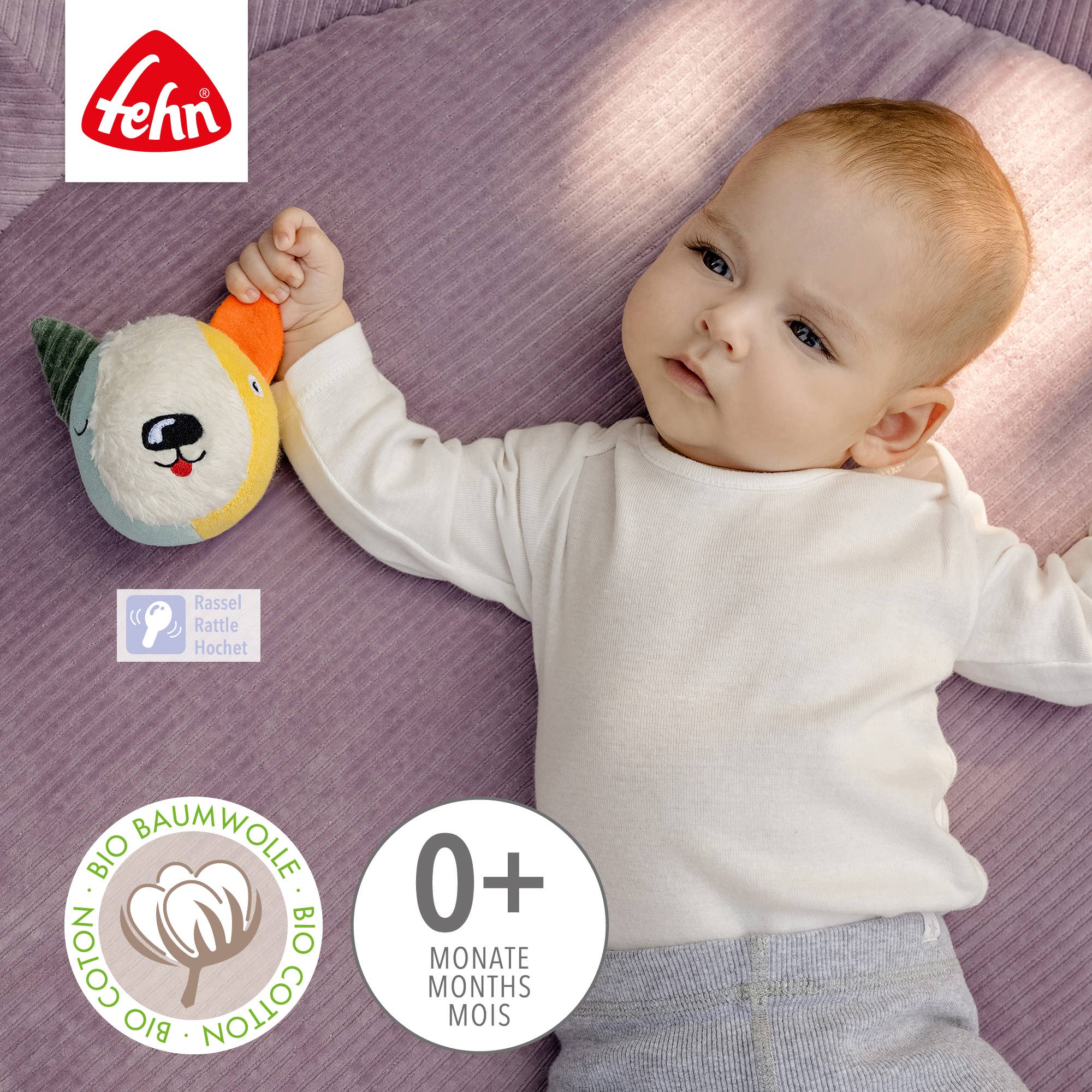 Fehn - Wholesale Sensory Ball - Baby - Fabric Ball Dog NATURE - Gripping Play Ball with Rattle2